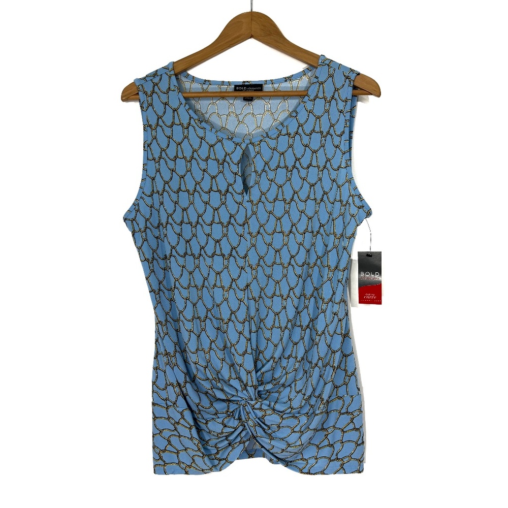 BOLD Elements Women’s Size Large Blue Rope Print Sleeveless Twist Front Top New
